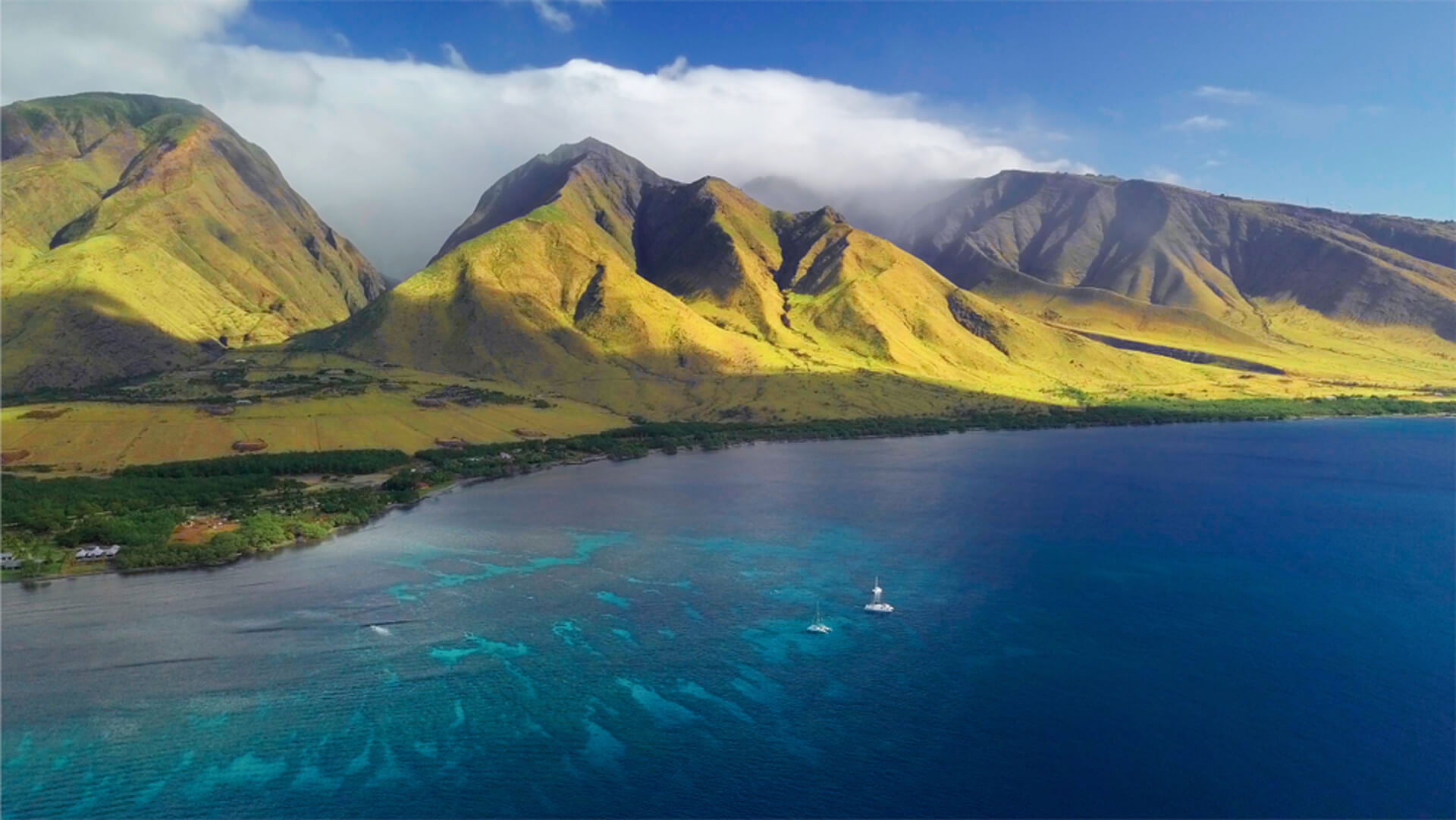 An aerial shot of Olowalu Reef in Maui